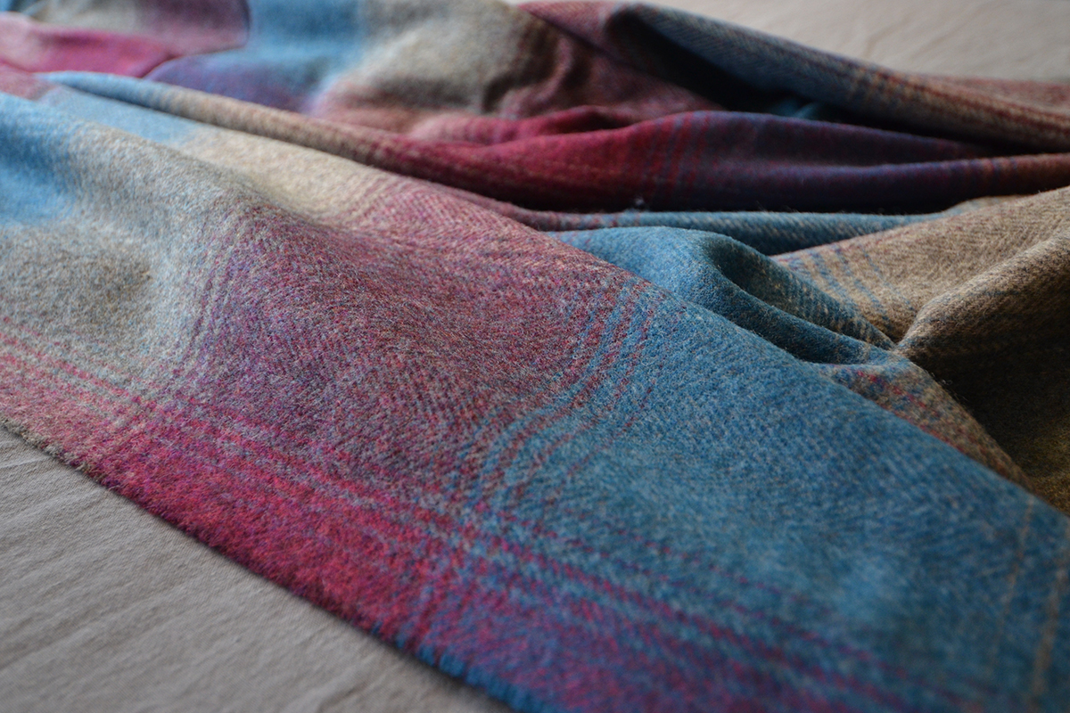 kilnsey lambswool throw - teal & burgundy