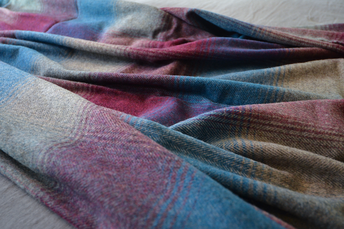 kilnsey lambswool throw - teal & burgundy