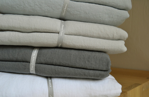 linen bedding stack