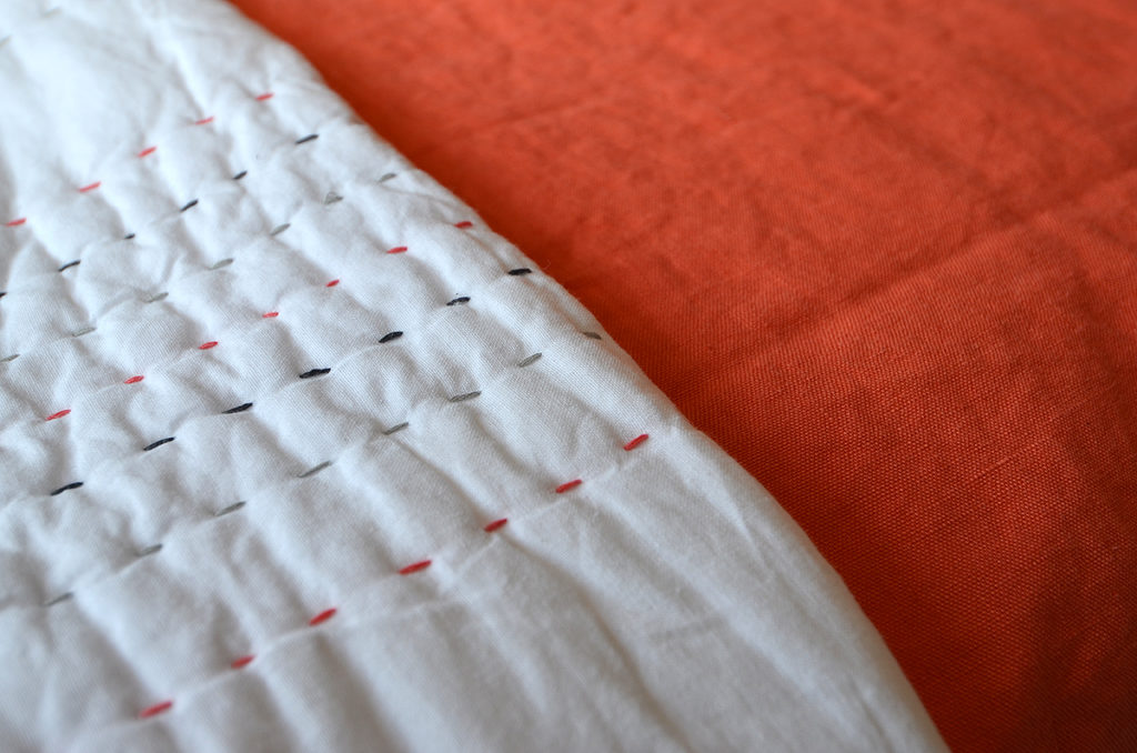 coral linen with juno quilt