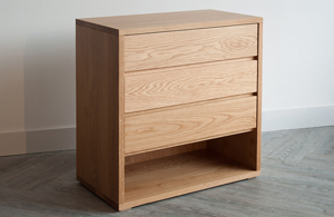 Contemporary oak bedroom furniture - our 3-drawer Cube chest of drawers by Black Lotus