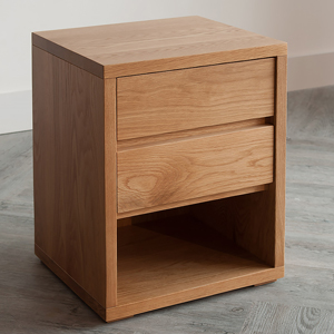 A Bedside Table with 2 storage drawers - the Oak Cube by Black Lotus