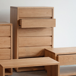 The Cube collection of bedroom furniture in Oak by Black Lotus for Natural Bed Company