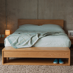 Oak end of bed storage bench by Black Lotus shown with our Oak Malabar bed