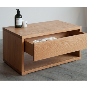 Our Black Lotus Low Bedside Table with drawer in Oak