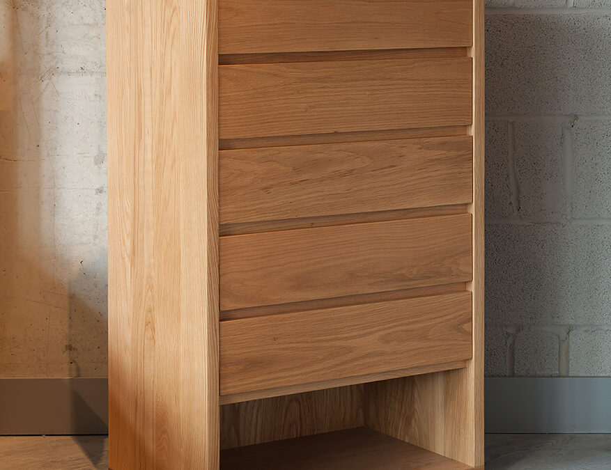 An Oak Tallboy with 5 drawers by Black Lotus for Natural Bed Company
