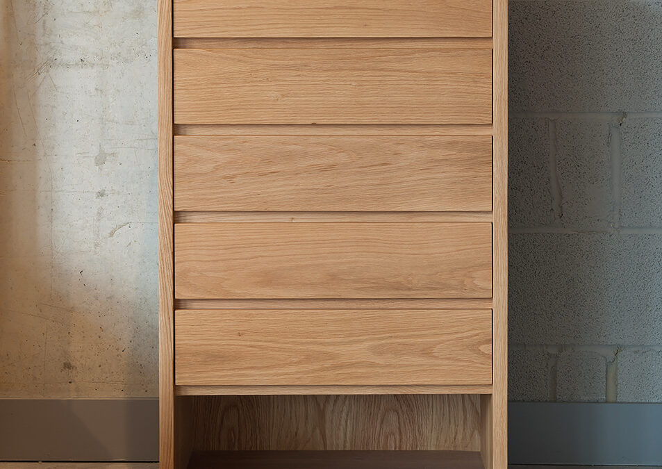 Exclusive to NBC Black Lotus Cube 5-drawer chest of drawers in Oak