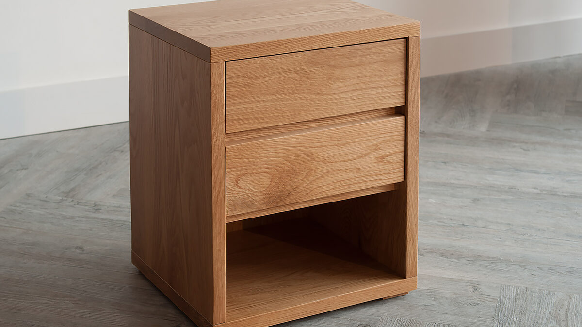 Black Lotus Cube 2-drawer bedside storage chest in Oak wood