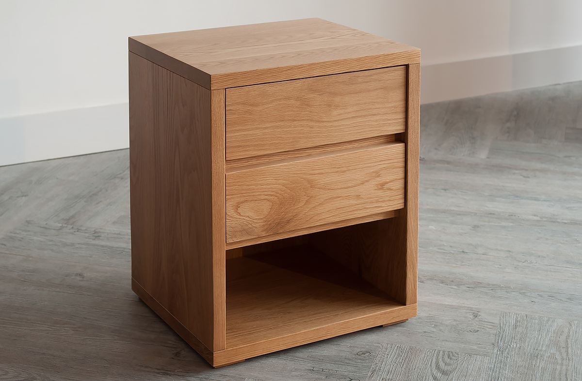 Black Lotus Cube 2-drawer bedside storage chest in Oak wood