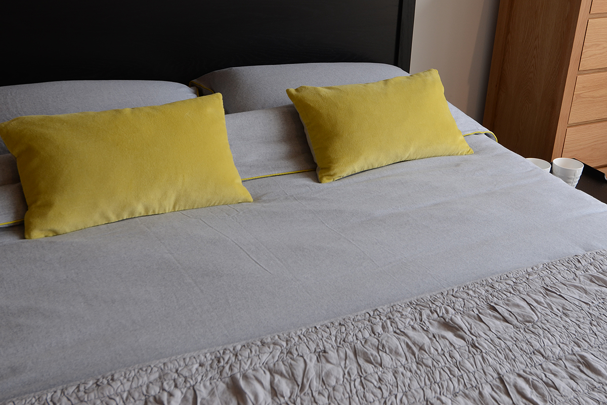 also home grey and lime bedding with ruched bedspread