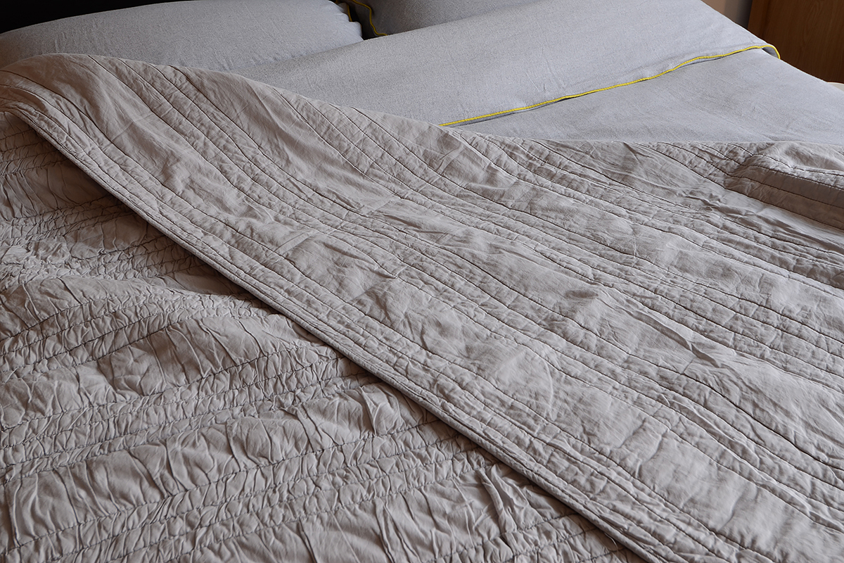 pale grey ruched bedspread