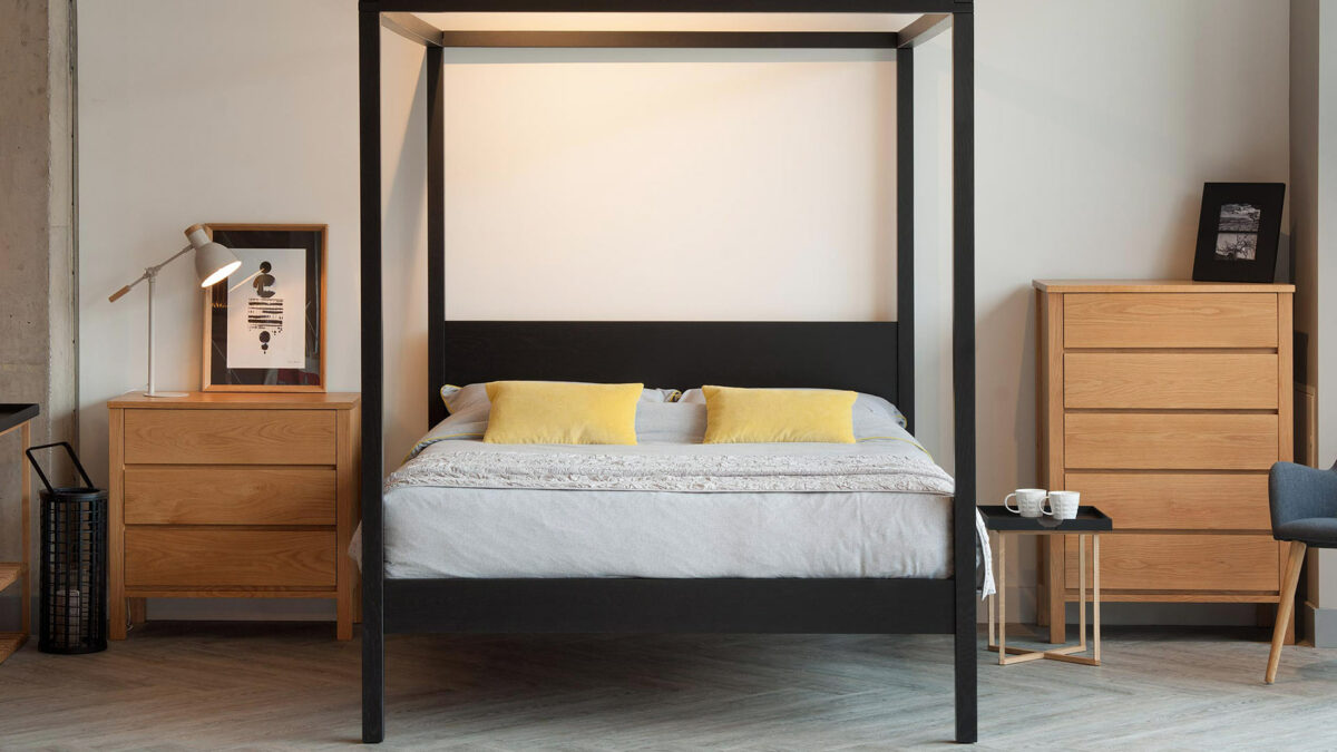 A modern 4 Poster bed the Orchid, hand crafted in Britain from a choice of timbers and in a range of sizes