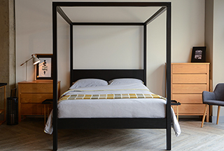 All our beds are made from solid wood, this Orchid 4 Poster is made from Oak & painted black