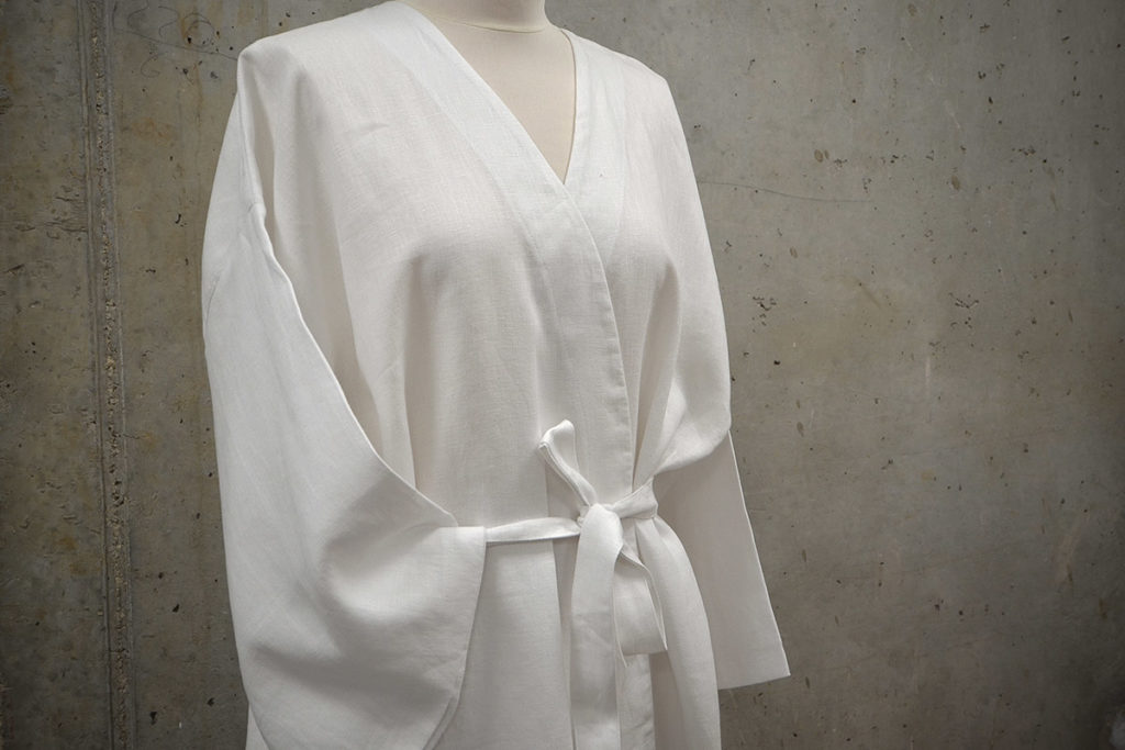 Luxury white linen kimono robe