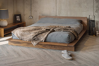 Contemporary solid wood platform bed the Oregon, here shown in solid walnut