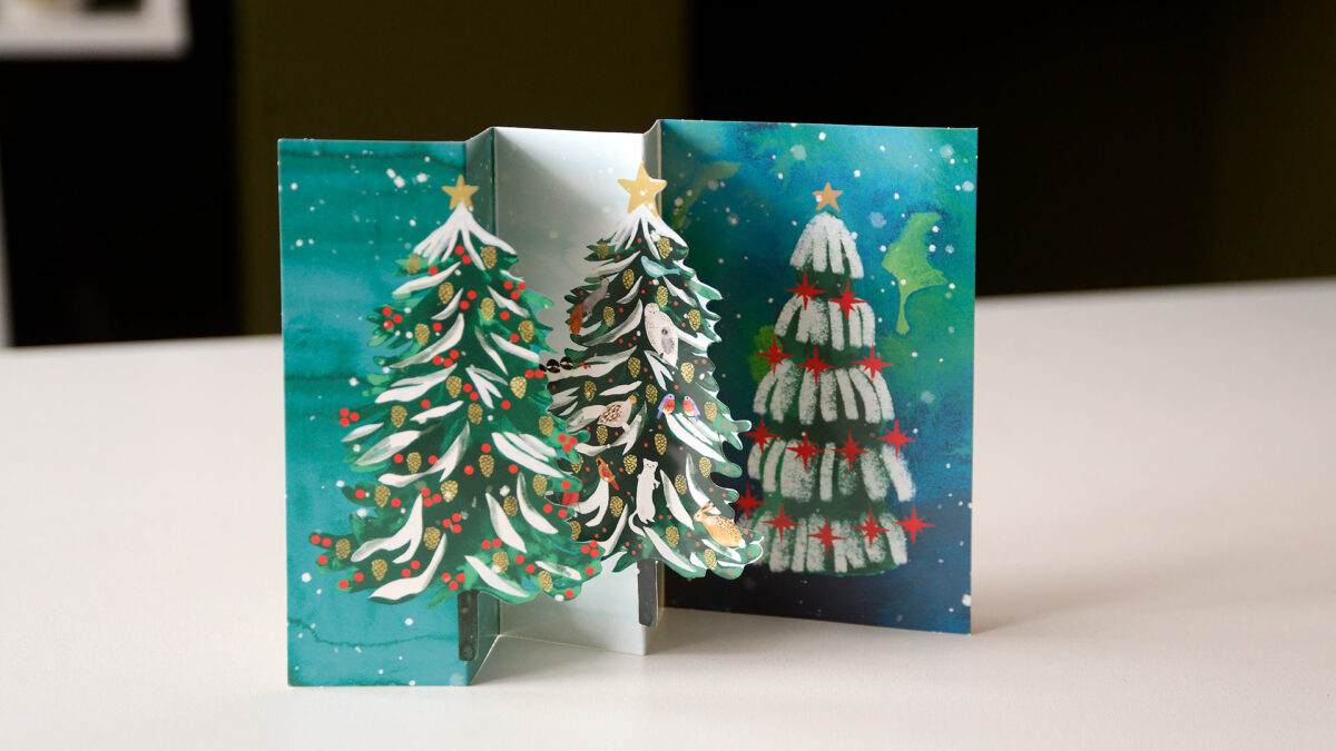 3 christmas trees trifold card