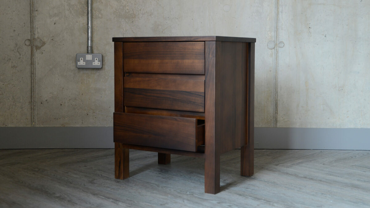 3 drawer bedside shaker unit smoked walnut