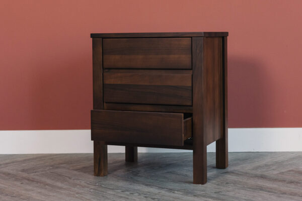 3 drawer bedside unit in smoked walnut