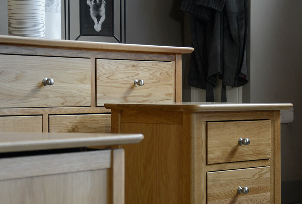 classic oak bedroom storage collection shown close up