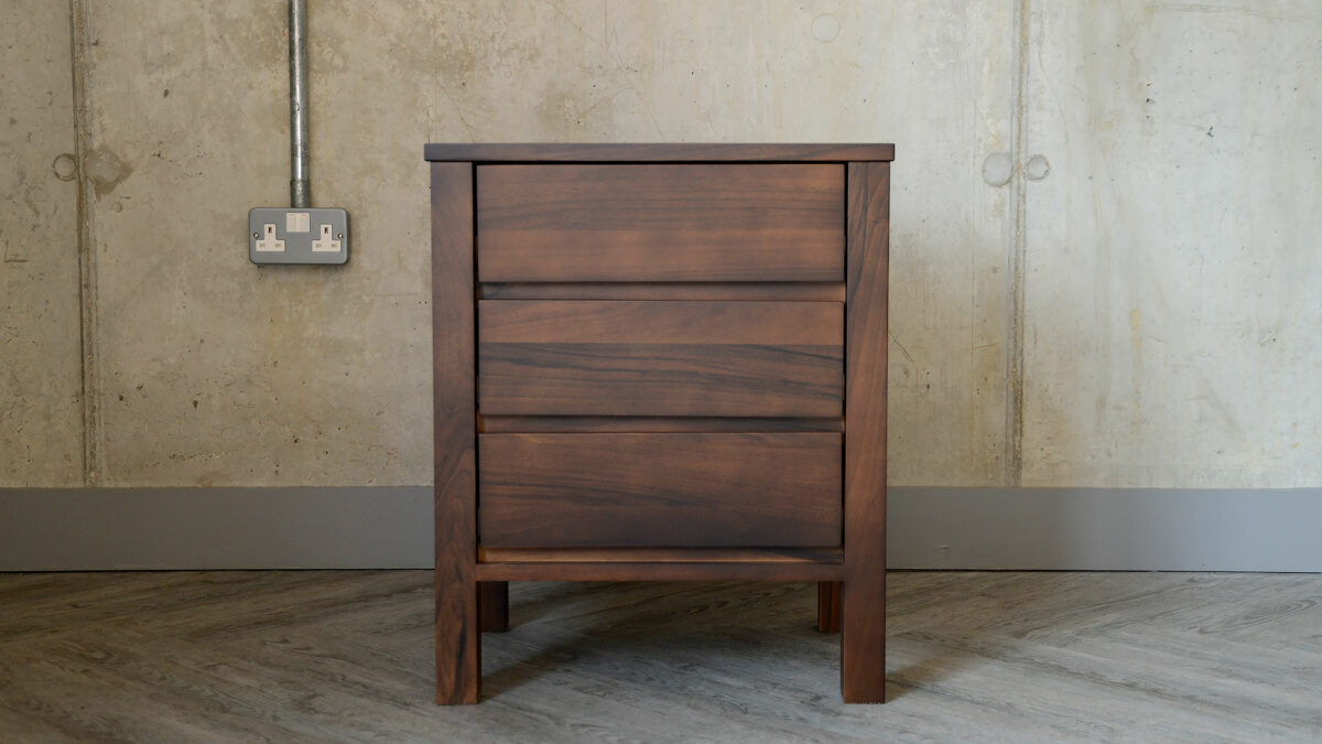 3 drawer chest bedside unit in walnut smoked