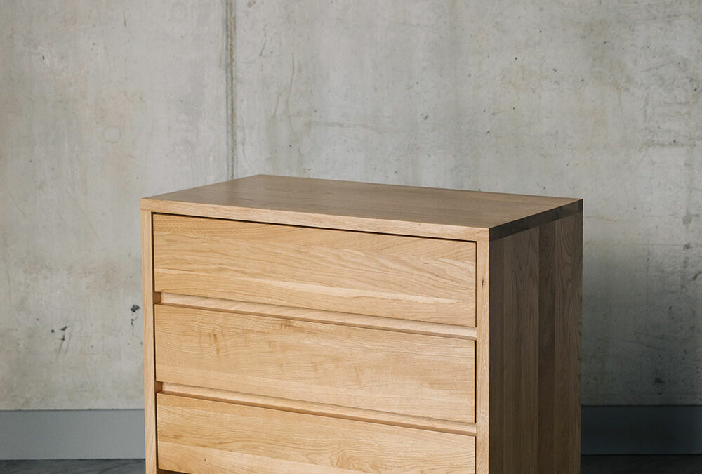 Black Lotus solid oak bedroom storage chest with 3 drawers