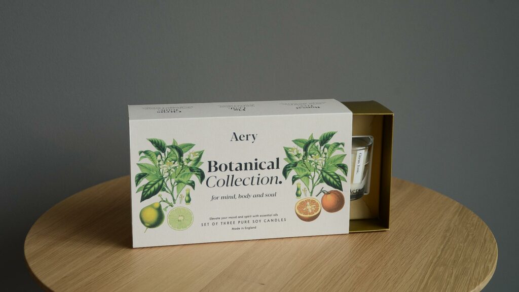 set of 3 botanical scented candles in a gift box