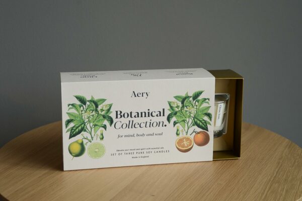 set of 3 botanical scented candles in a gift box