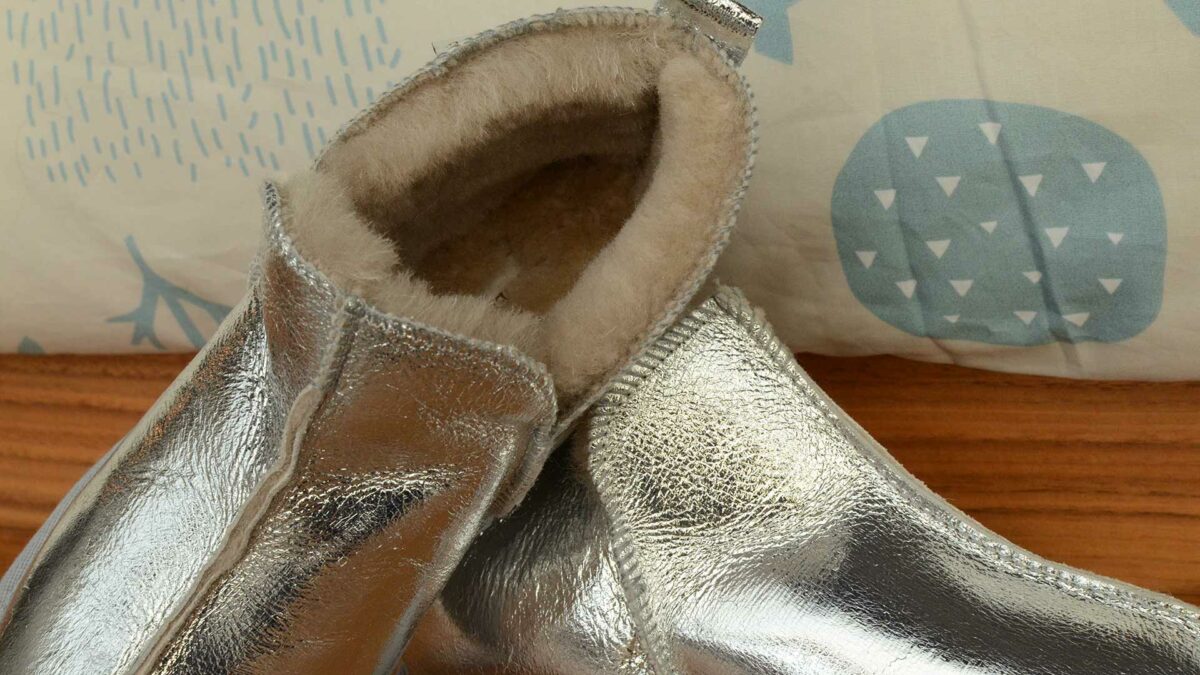 Annie silver slippers sheepskin detail1920