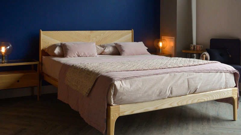 Solid wooden Hoxton bed, hand made in Britain and available to order in a choice of woods and bed sizes.