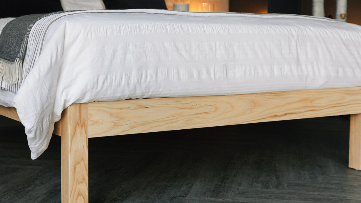 The Bamford contemporary wooden bed foot end and chunky leg, hand made in solid Ash