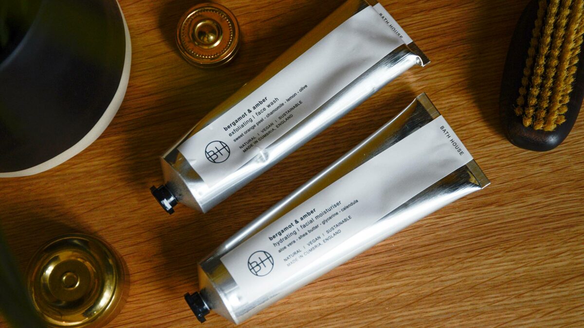 Bergamot and Amber scented natural and vegan exfoliating face wash and moisturiser set