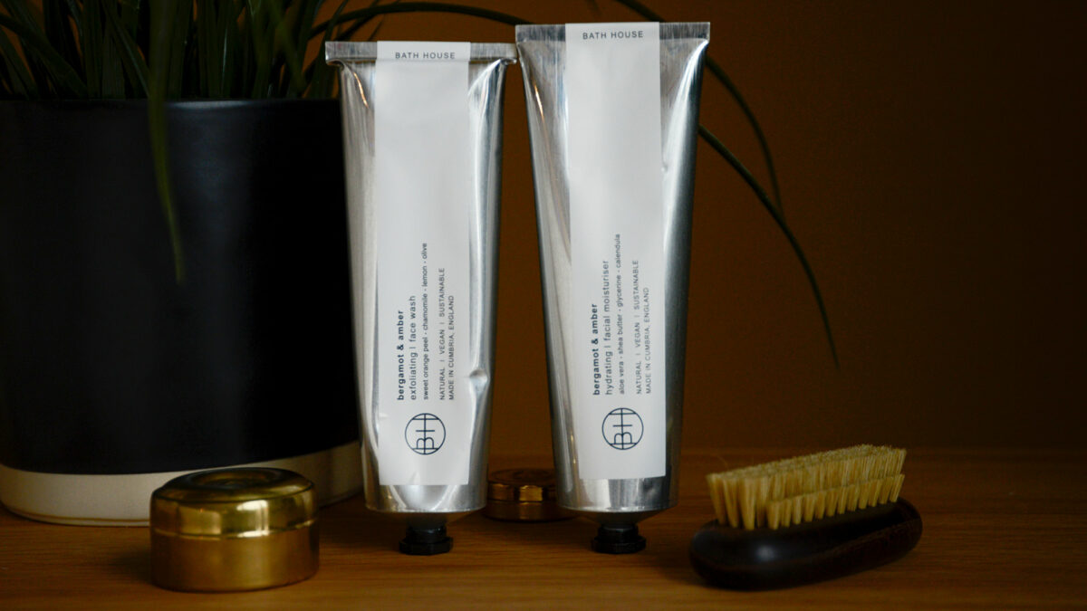 Bergamot and Amber scented natural and vegan exfoliating face wash and moisturiser set