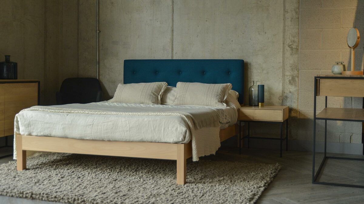 Beech Arran with Marine blue Amatheon headboard