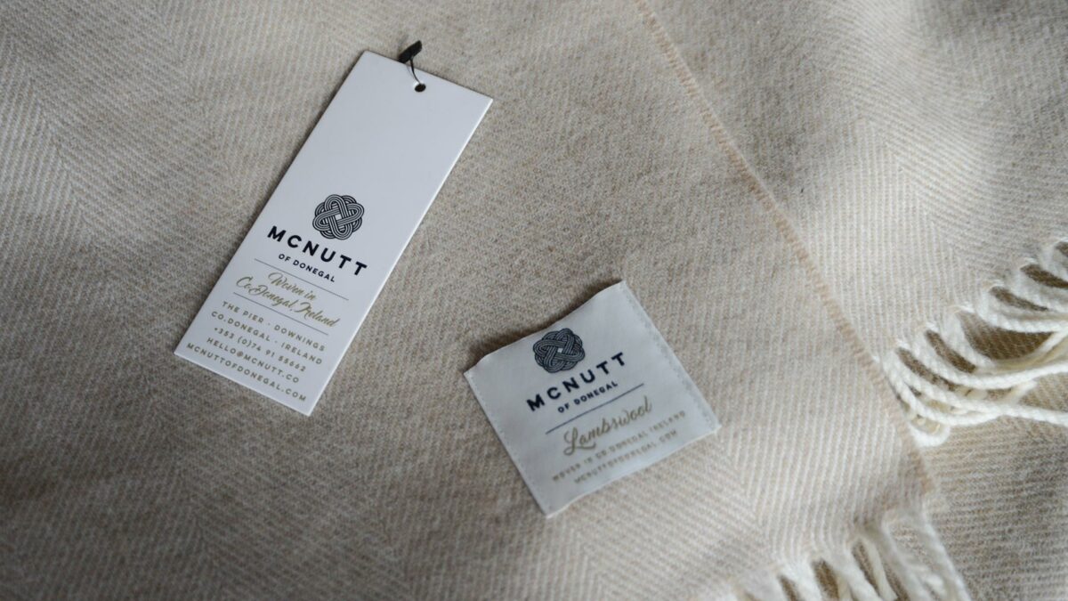 Beige Herringbone Throw McNutt Tags
