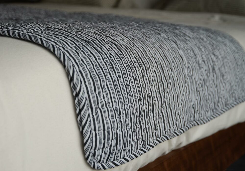 Black & White Stripe Quilted Throw Natural Bed Company