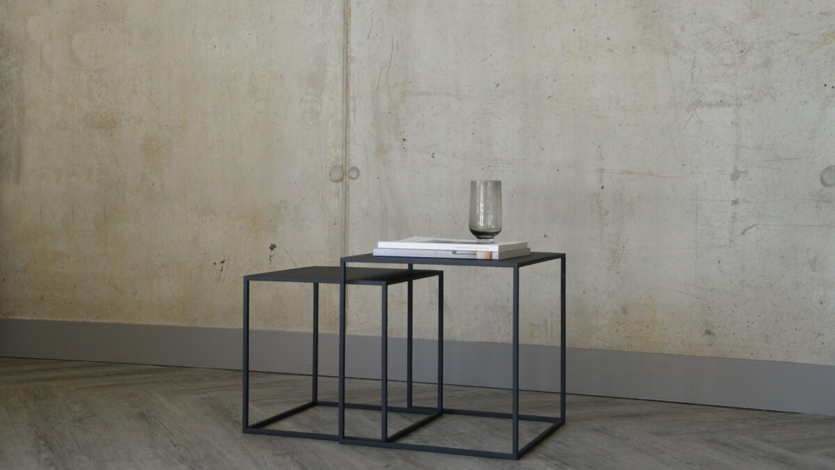 nesting set of tables in slate grey powder-coated steel