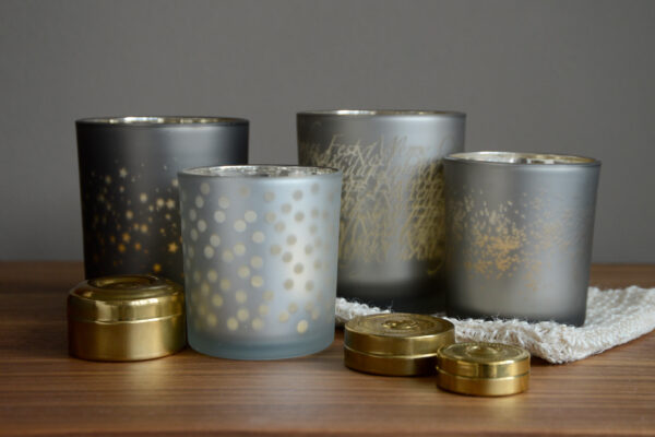 Black Frosted Glass Candleholders ALL on Walnut Camden Table