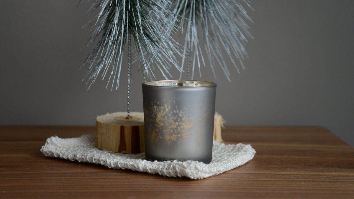 Black Frosted Glass Candleholders Glitter Wide