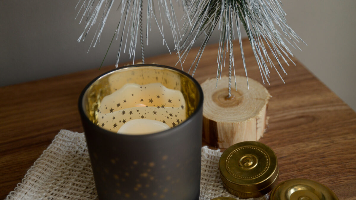 Black Frosted Glass Candleholders Stars Closeup
