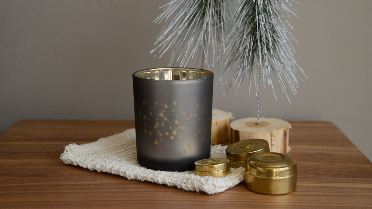Black Frosted Glass Candleholders Stars Wide