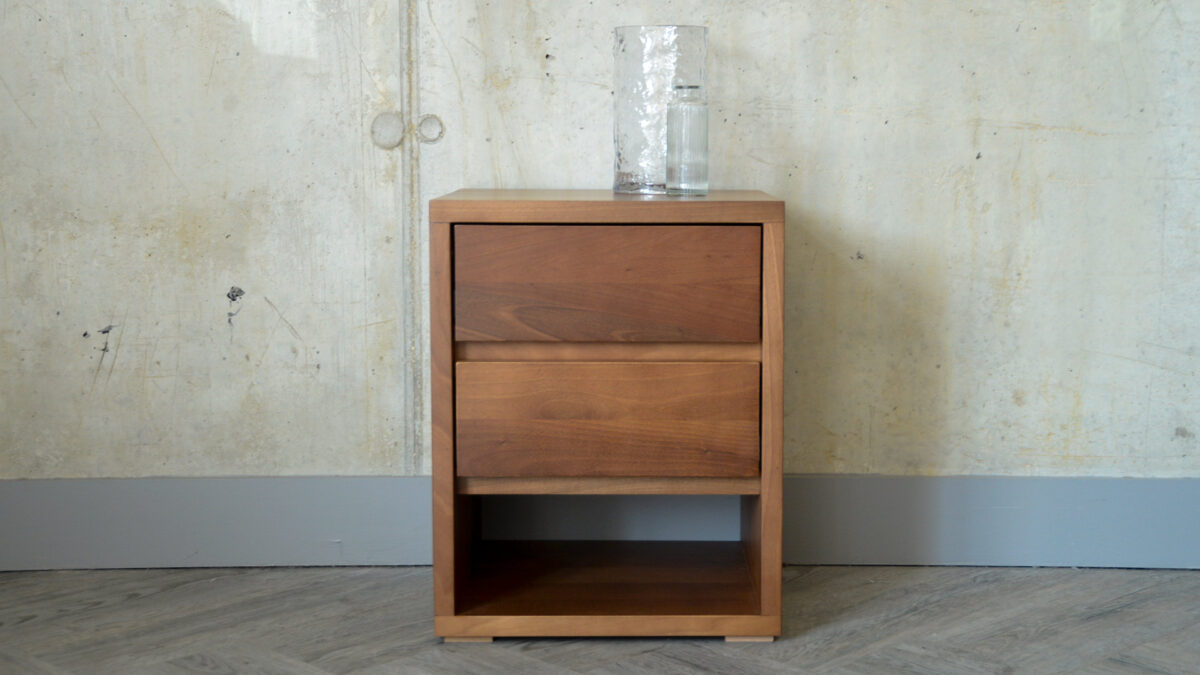 Black Lotus Cube Collection - Walnut Two Drawer Bedside Unit