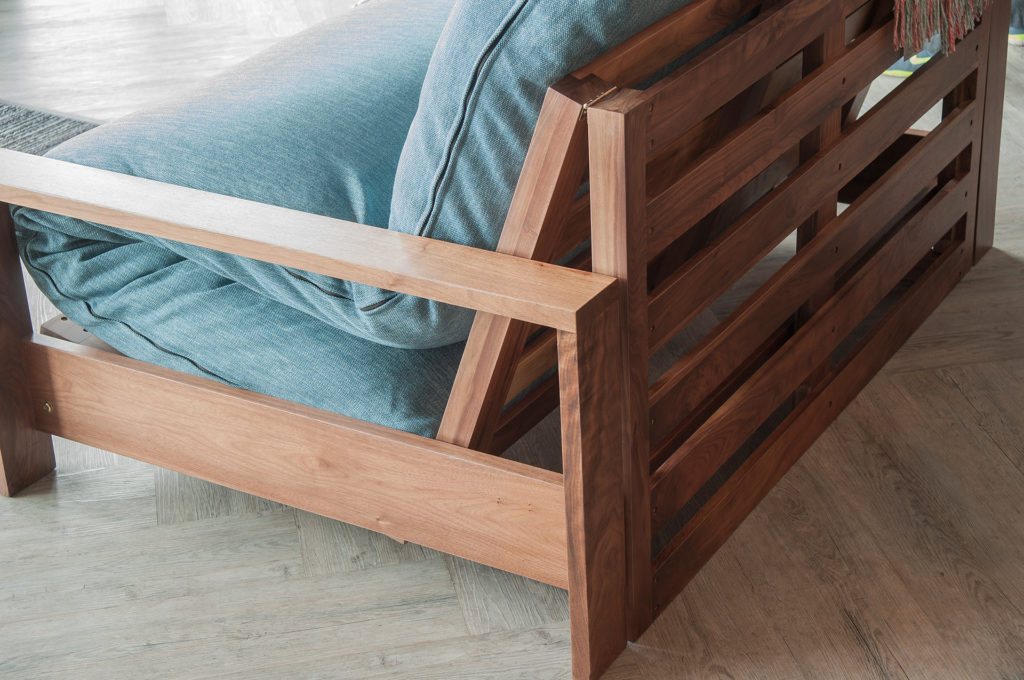 A view of the back of our walnut Black Lotus Panama sofa bed