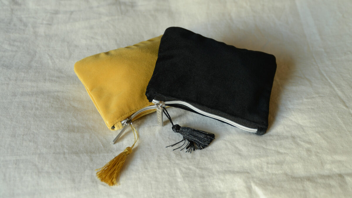 velvet zipped mini velvet pouch - available in mustard yellow or black