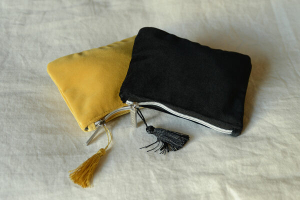 velvet zipped mini velvet pouch - available in mustard yellow or black