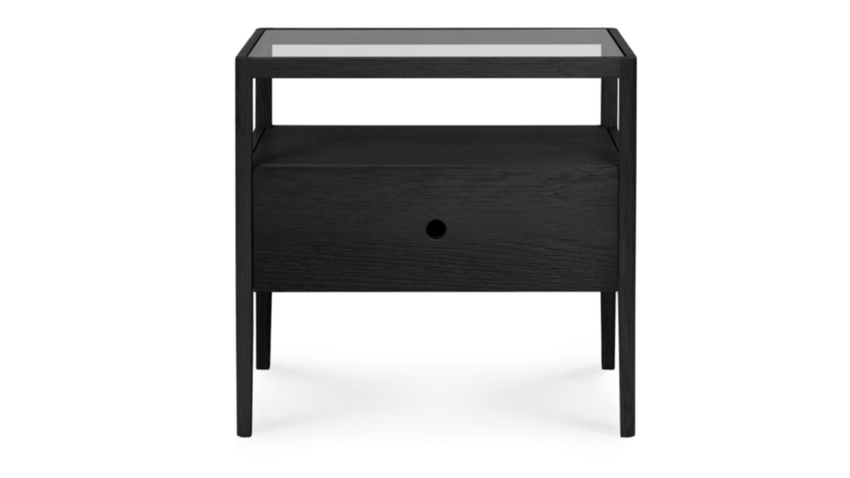 cut out image of black oak Spindle bedside table from the front