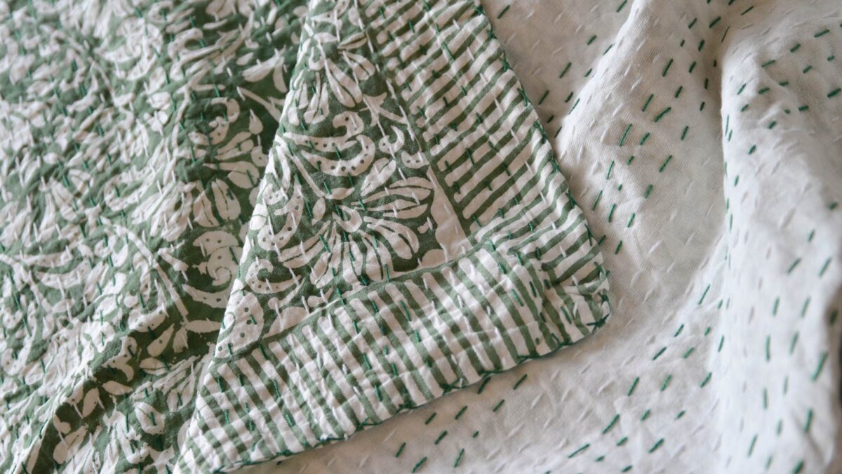 Block Print Stitched Cotton Bedspreads - Various Colours - Image 13