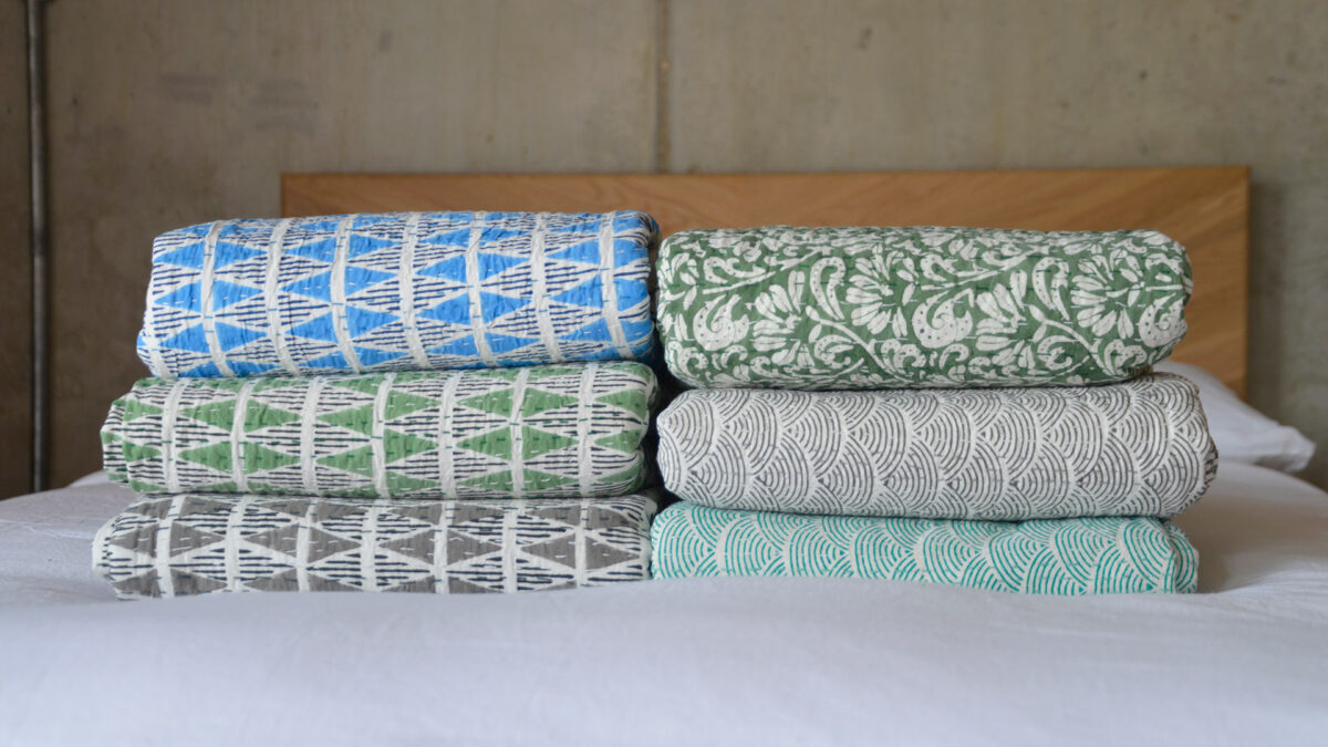 Block Print Stitched Cotton Bedspreads - Various Colours