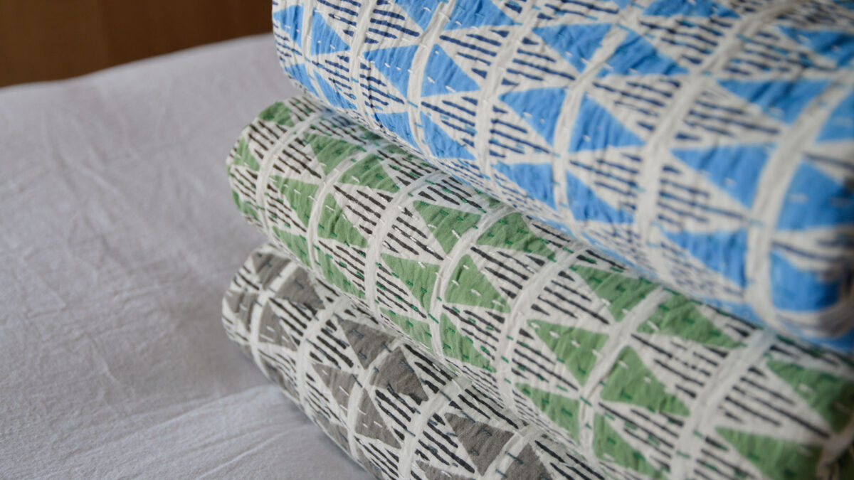 Block Print Stitched Cotton Bedspreads - Various Colours - Image 3