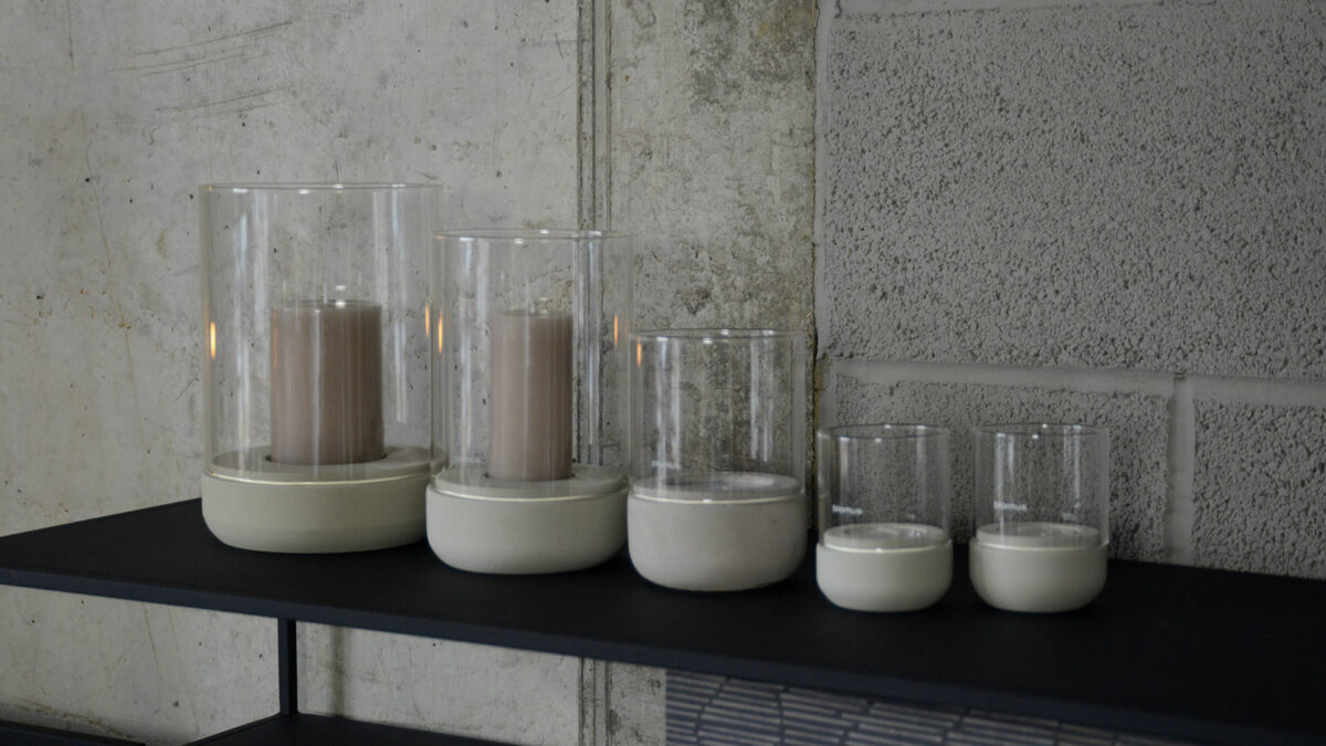 concrete and glass candle holders in a choice of sizes