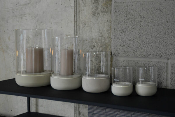 concrete and glass candle holders in a choice of sizes